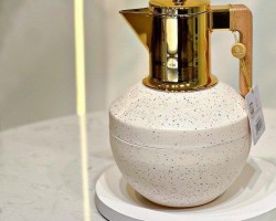 ثيرموس قهوة 1لتر بطة بيج منقط عنق ذهبي/437 ثيرموس قهوة 1لتر بطة بيج منقط عنق ذهبي/437