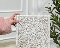 كوستر ديكور مدور  30 × 30 سم مزخرف اسلامي سكني - ابيض