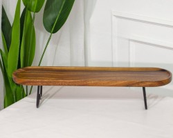 جاط فواكه مستطيل خشب طبيعي بيضاوي زان مجور بقاعدة ححديد حجم كبير 15 × 60 سم