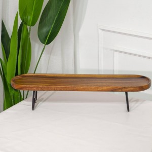 جاط فواكه مستطيل خشب طبيعي بيضاوي زان مجور بقاعدة ححديد حجم كبير 15 × 60 سم