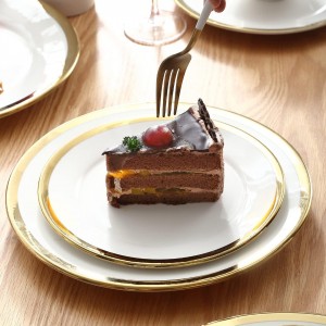 صحن بورسلان ابيض مع حز ذهبي 8انش