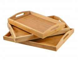 طقم صواني تقديم طعام / ضيافة خشب بامبو 3 قطع