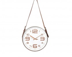 ساعة ارقام مع قشاط جلد كبيرة 30 سم لون ابيض