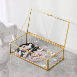 صندوق تفضيل / مجوهرات - ذهب زجاج شفاف مع غطاء وسنسال باطار معدني