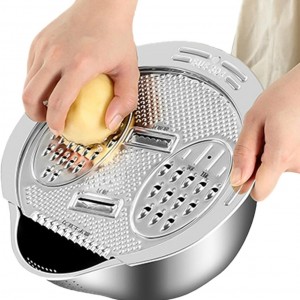 مبشرة خضار مع مصفاه مدمجة وطشت من الستانليس مدور متعددة المهام