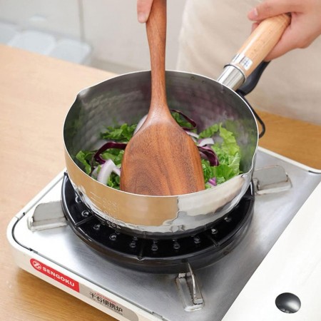 كسرولا ستيل خلية نحل مع يد خشب 22سم BD96-3