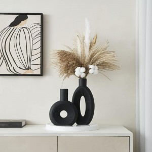 طقم فازات سيراميك قطعتين بوهيمي باونتي + بيضاوي دوائر داخلية مستويات متعددة اسود