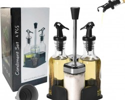 طقم علب زيت مع علب بهار مع حمالة قاعدة اسود