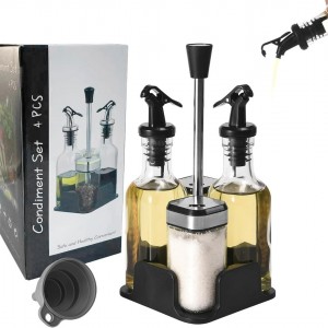 طقم علب زيت مع علب بهار مع حمالة قاعدة اسود