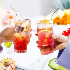 كاسة ماغ شفاف مدور مع خصرغطاء بامبو خشب مع مصاصة 