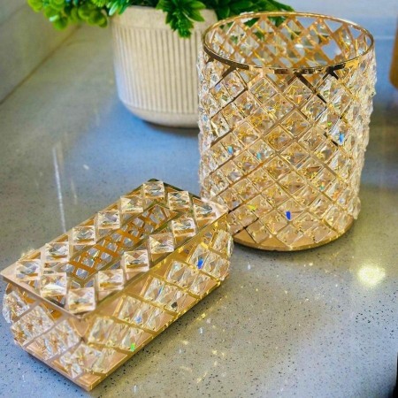 سلة مهملات مع معدن مرصع كريستال معينات مع علبة محارم 