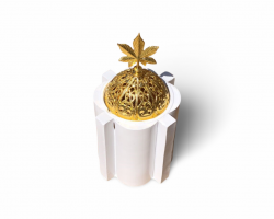 مبخرة جبص ابيض محزز غطاء قبة ذهبي ورقة  8 سم اعمدة