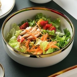 صحن شوربة - زبادي بورسلان ابيض مع حز ذهبي 8انش