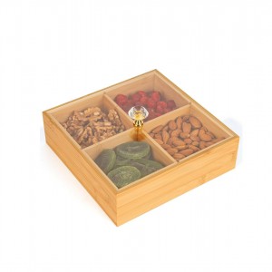 مضيفة خشب بامبو مربع 4 عيون 23 سم مع غطاء اكريليك