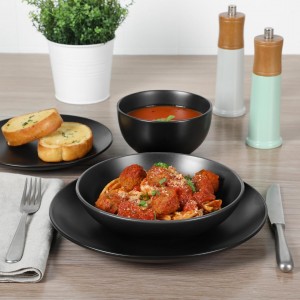 طقم صحون مائدة 33 قطعة اسود سادة