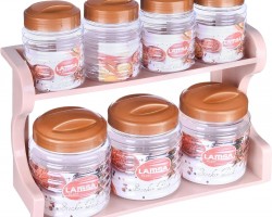 طقم ستاند بهارات - سكريات طابقين مع علب تخزين بلاستيك صناعة مصرية lamsa موديل 14507