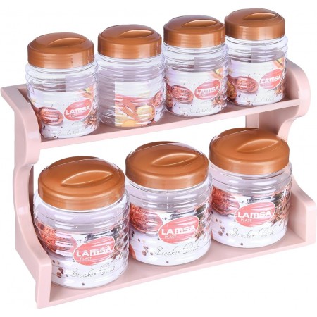 طقم ستاند بهارات - سكريات طابقين مع علب تخزين بلاستيك صناعة مصرية lamsa موديل 14507