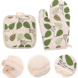 طقم مساكة ساخن + كف قماش قطن مبطن لون بيج مطبع ثقيل