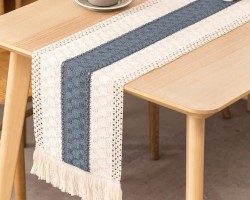 رنر طاولة خيش مع شراشيب 