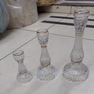 طقم شمعدان كريستال بحز ذهبي 3 قطع