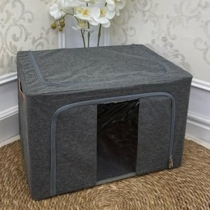 صندوق منظم غطا شفاف قماش مع سحاب قابل للطي 