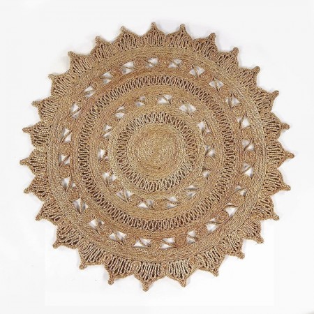 سجاد هندي حياكة يدوية مدور قطر 100 سم بني قطعة واحدة