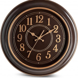 ساعة حائط مدور 45 سم بلاستيك اسود ارقام ذهبية