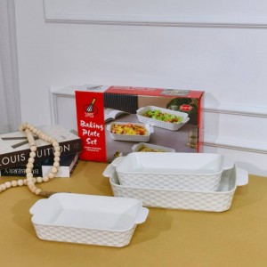 طقم صواني بايركس بورسلان ابيض 3 قطع 10 + 12 + 14 انش صينية فرن مستطيل بورسلان منقط