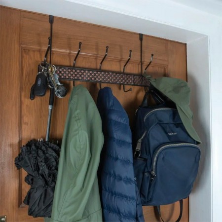 علاقة ملابس فوق الباب معدن ٦ عين بني حصير رتان M51-5 