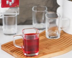 طقم كاسات شاي  شكل مربع مع يد  قطعة12 زجاج شفاف ملس DW14 طقم كاسات شاي  شكل مربع مع يد  قطعة12 زجاج شفاف ملس DW14