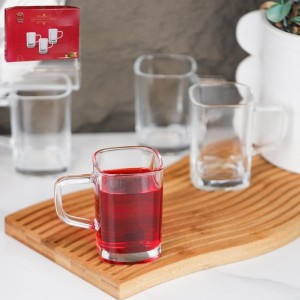 طقم كاسات شاي  شكل مربع مع يد  قطعة12 زجاج شفاف ملس DW14