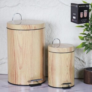 طقم سلات قمامة ستيل خشبي فاتح 5+20 لتر i5063-N