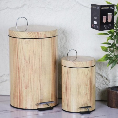 طقم سلات قمامة ستيل خشبي فاتح 5+20 لتر i5063-N