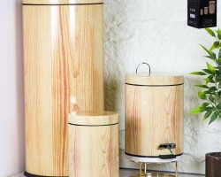 طقم سلات قمامة ستيل  لون خشبي 3+5+30 لتر i5064-N/i5063-D