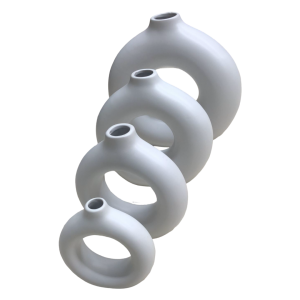 طقم تحف / مزهريات بوهيمي ابيض مدور دونت باونتي بورسلان 4 قطع