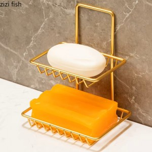 حمالة فراشي اسنان - صابون واكسسوارات لاصق معدن ذهبي 2 عين