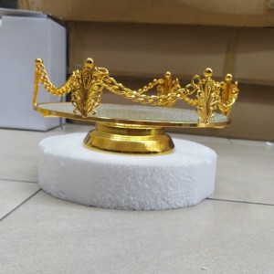 صينية تفضيل ذهبي بيوتر مع زجاج سترص اشكال ثقيل  25 سم مع قاعدة