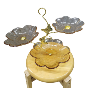 حمالة حلو مضيفة 3 طابق بيوتر مذهب معدن مع زجاج A25-6 OA-2506