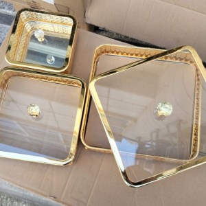 طقم مضايف معدن مذهب ارضية زجاج ١٥ - ٢٠ - ٢٥ سم