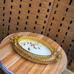 طقم صواني بيوتر مذهب ارضية زجاج بيضاوي قطعتين 40 + 30 سم