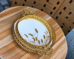 طقم صواني بيوتر مذهب ارضية زجاج مدور قطعتين 40 + 30 سم