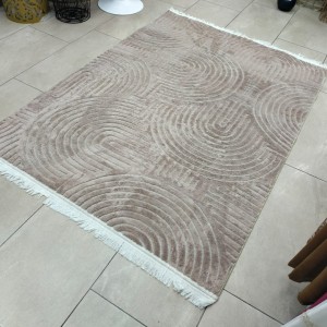 سجاد بوهيمي 130 × 180 سادة حرير بصمة نافر ارضية لاصق - بيج