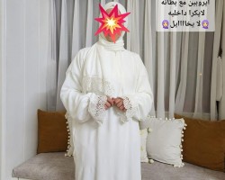 طقم اسدال صلاة ابيض قماش ايروبين مع سحاب سحري بطانة لايكرا داخلية اثنين في واحد