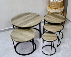 طقم اسكملات خشب وسط مدور رجل معدن درج متداخل 3 قطع