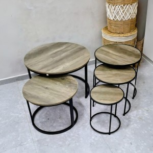 طقم اسكملات خشب وسط مدور رجل معدن درج متداخل 3 قطع