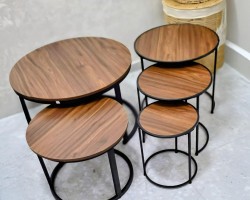 طقم اسكملات خشب وسط مدور رجل معدن درج متداخل 3 قطع