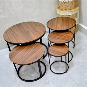 طقم اسكملات خشب وسط مدور رجل معدن درج متداخل 3 قطع