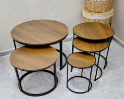 طقم اسكملات خشب وسط مدور رجل معدن درج متداخل 3 قطع