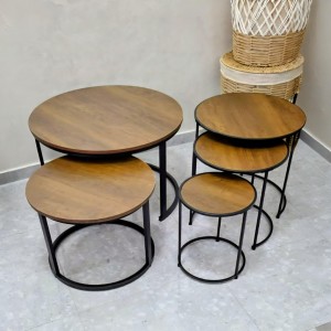 طقم اسكملات خشب وسط مدور رجل معدن درج متداخل 3 قطع