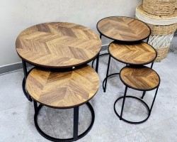 طقم اسكملات خشب وسط مدور رجل معدن درج متداخل 3 قطع